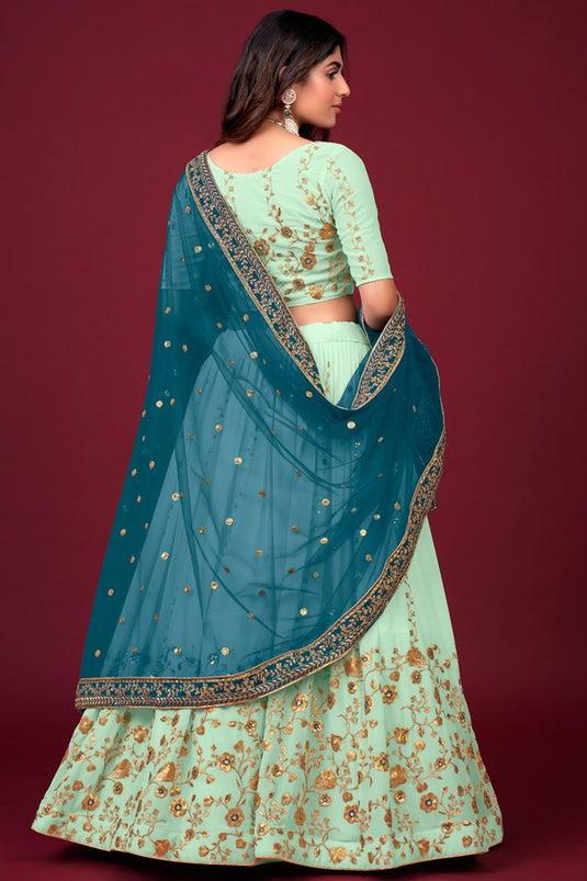 Sea Green Color Embroidered Lehenga Choli