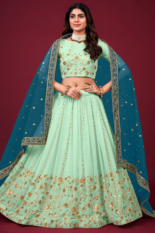 Sea Green Color Embroidered Lehenga Choli