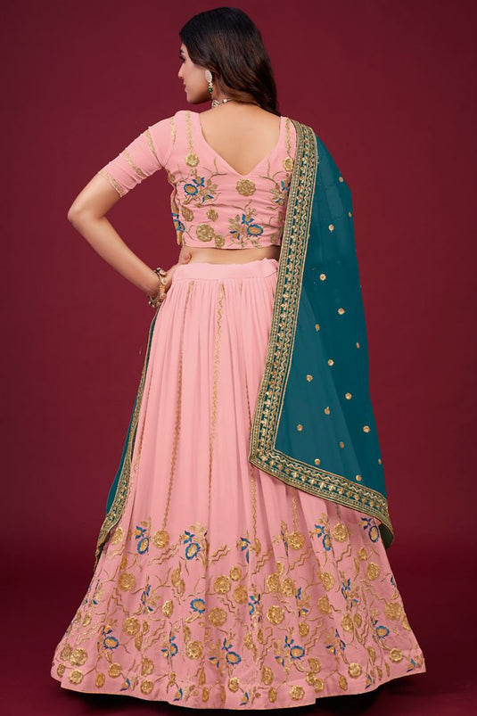 Pink Faux Georgette Embroidered Lehenga Choli