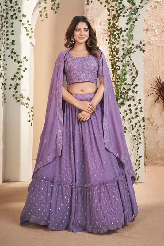 Lavender Color Function Wear Georgette Fabric Incredible Lehenga