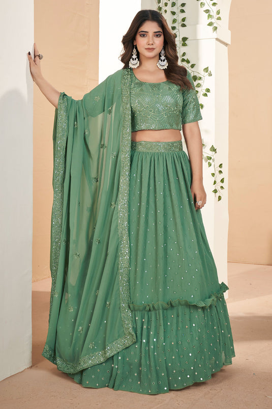 Sea Green Color Function Wear Georgette Fabric Charismatic Lehenga