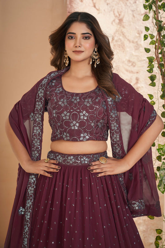 Function Wear Georgette Fabric Maroon Color Magnificent Lehenga