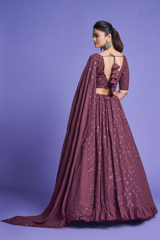 Wine Color Exquisite Sequins Work Georgette Lehenga