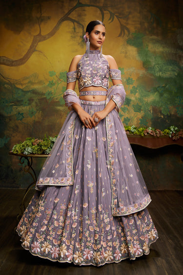 Occasion Wear Lavender Color Sequins Work Lehenga In Georgette Fabric With Designer Blouse
