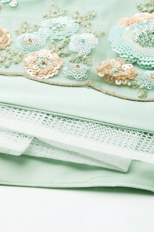 Net Fabric Sea Green Occasion Wear Sequins Work Lehenga Choli