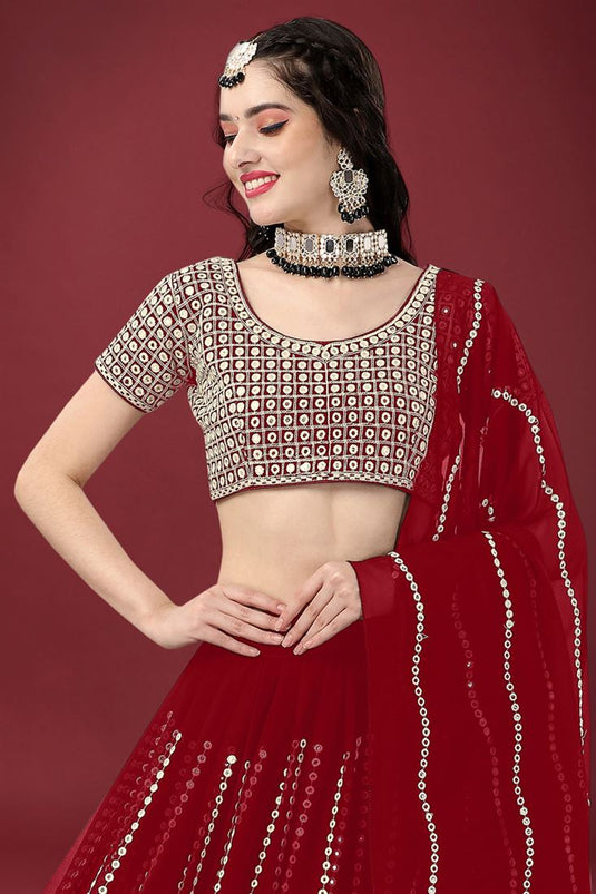 Trendy Georgette Fabric Lehenga With Sequins Work In Red Color