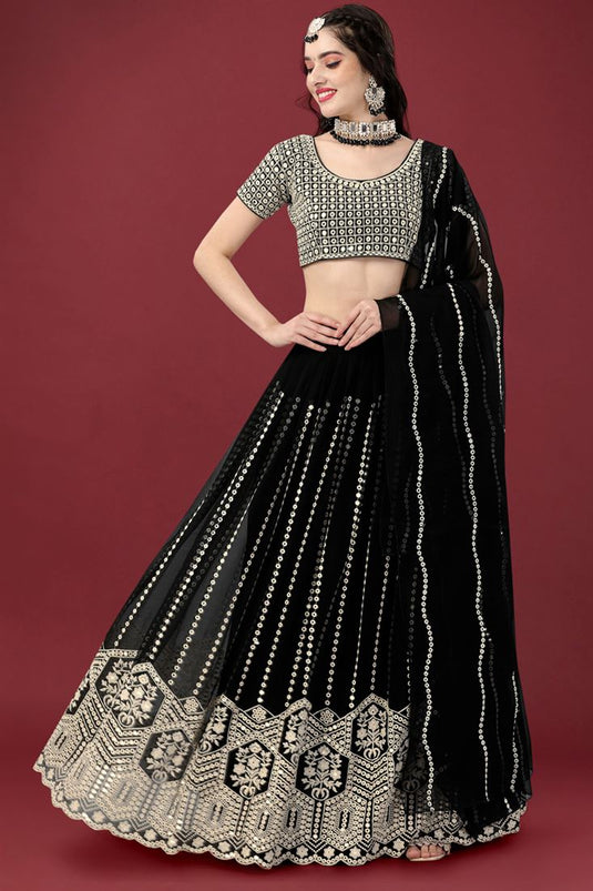 Black Color Coveted Georgette Fabric Lehenga With Sequins Work