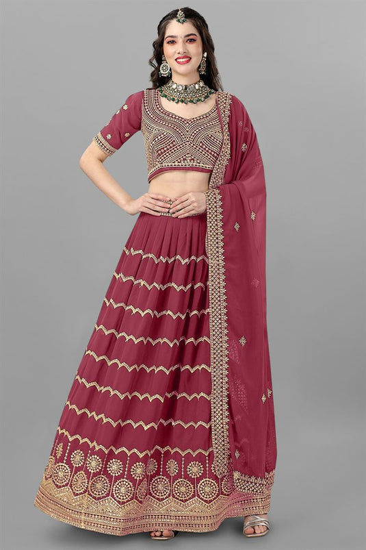 Pink Color Entrancing Georgette Lehenga With Sequins Work