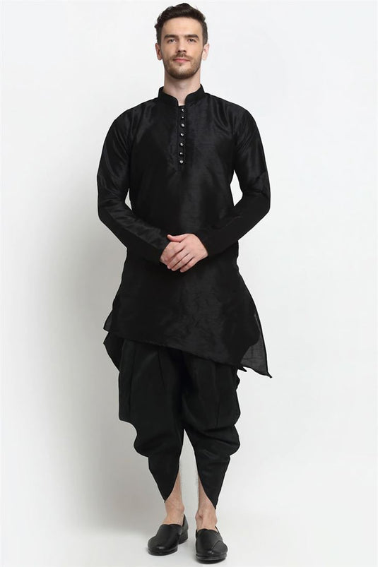 Black Color Art Silk Fabric Function Wear Fancy Readymade Dhoti Style Kurta Pyjama For Men