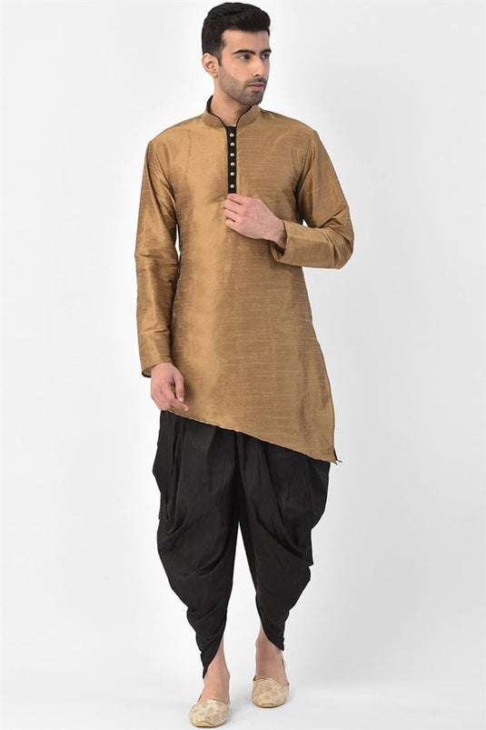 Brown Color Art Silk Fabric Festive Wear Designer Readymade Dhoti Style Kurta Pyjama For Men