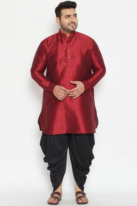 Maroon Color Function Wear Plus Size Kurta With Dhoti Style Pyjama