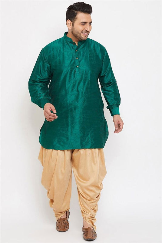 Radiant Teal Color Plus Size Kurta With Dhoti Style Pyjama In Dhupion Silk Fabric