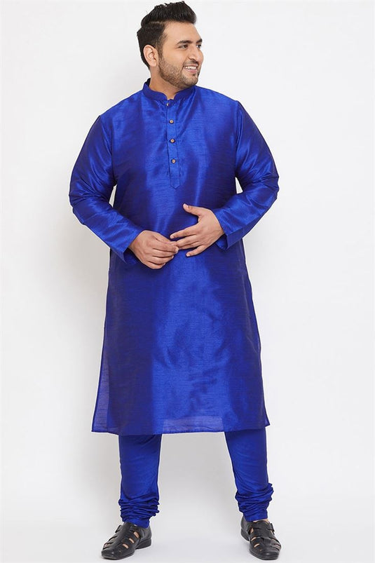 Blue Color On Dhupion Silk Fabric Sangeet Wear Plus Size Kurta Pyjama