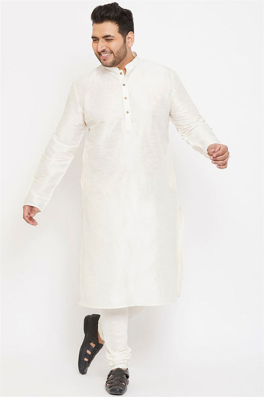Charismatic Dhupion Silk Fabric Sangeet Wear Plus Size White Color Kurta Pyjama