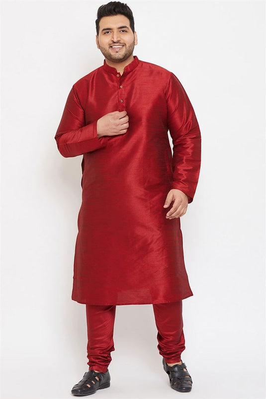 Attractive Dhupion Silk Fabric Maroon Color Sangeet Wear Plus Size Kurta Pyjama In Sangeet Wear