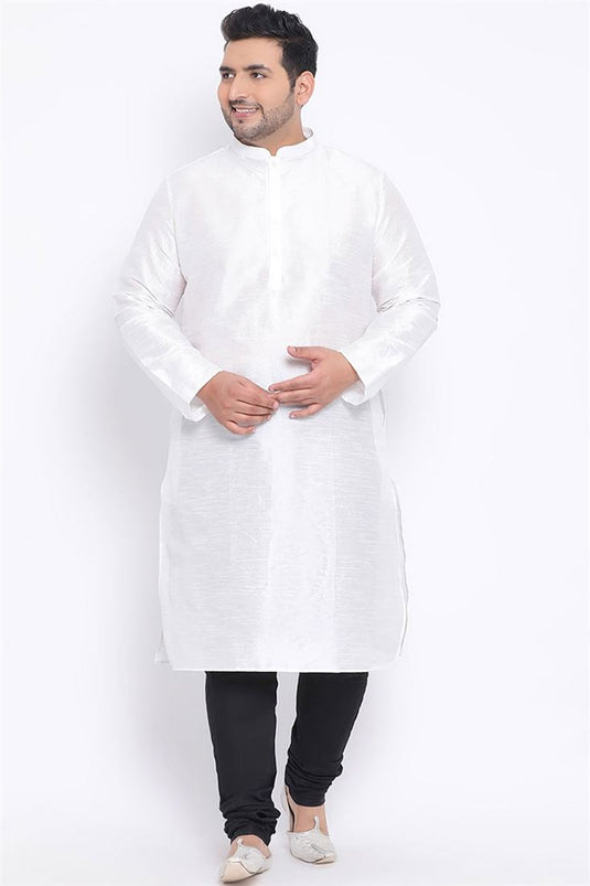 White Color Plus Size Kurta Pyjama In Classic Dhupion Silk Fabric