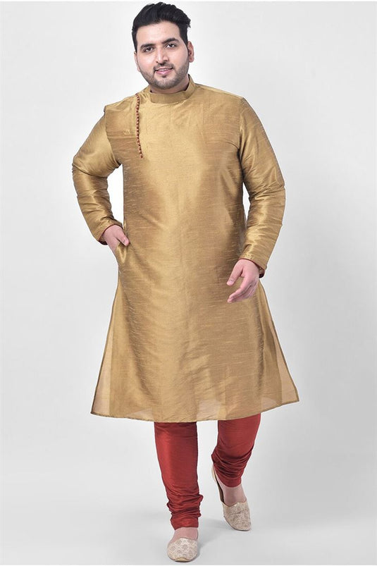 Sangeet Wear Dhupion Silk Fabric Plus Size Kurta Pyjama In Beige Color