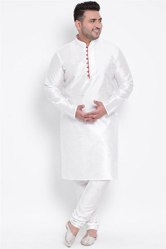 Dhupion Silk Fabric White Color Superior Plus Size Kurta Pyjama