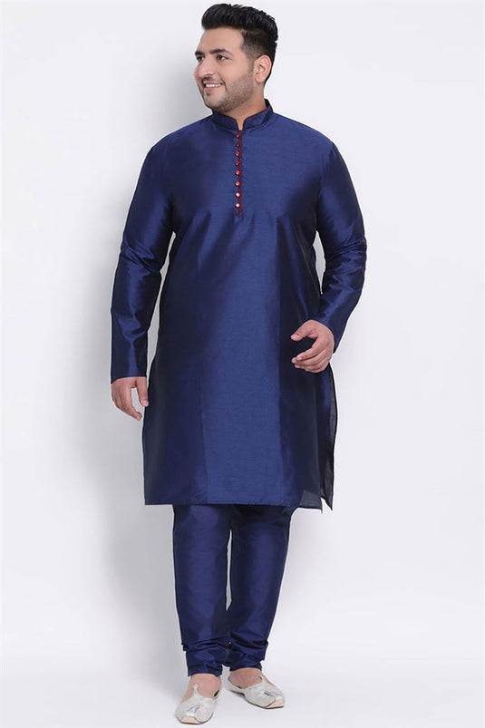 Sangeet Wear Dhupion Silk Fabric Navy Blue Color Plus Size Kurta Pyjama