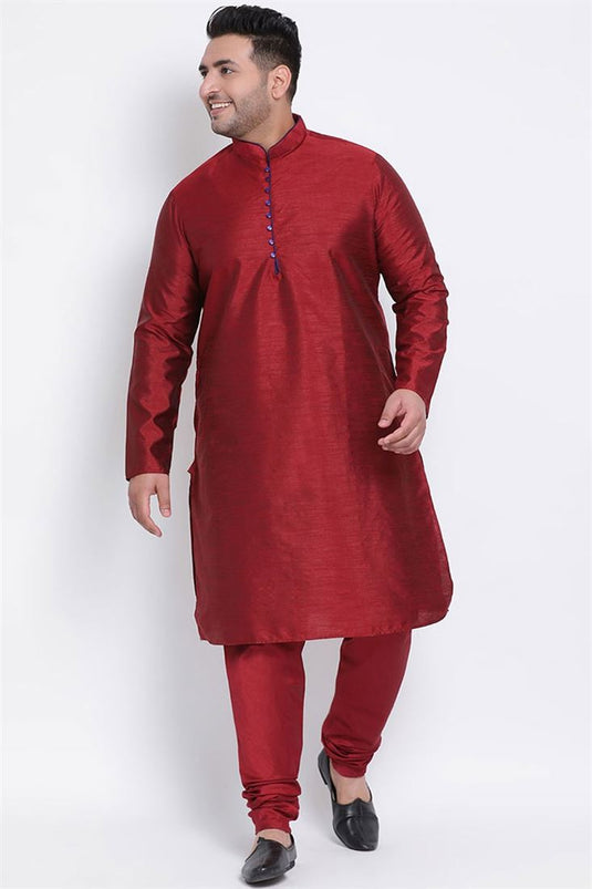 Sangeet Wear Maroon Plus Size Kurta Pyjama In Dhupion Silk Fabric