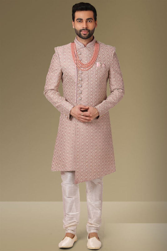 Pink Color Function Wear Art Silk Fabric Sherwani