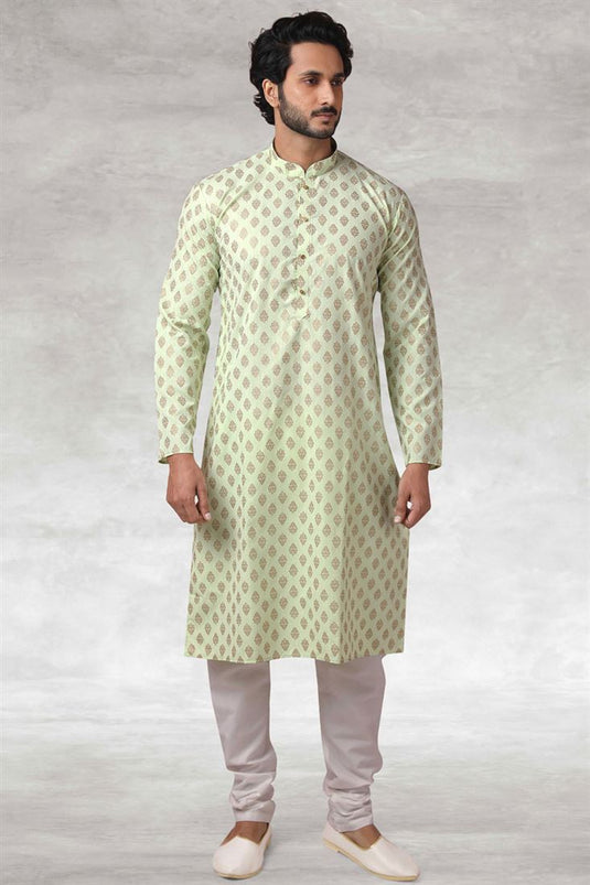 Readymade Beige Color Festival Wear Stright Kurta Pyjama In Cotton Fabric
