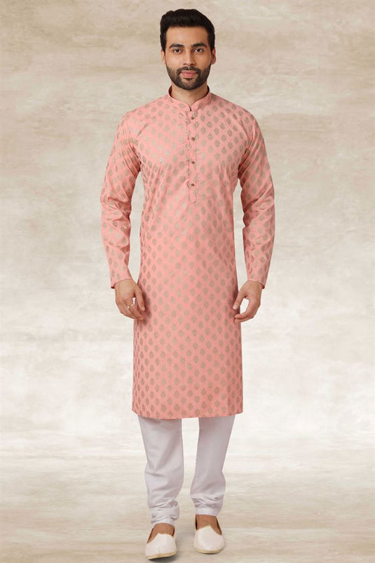 Cotton Fabric Pink Color Festival Wear Stright Kurta Pyjama
