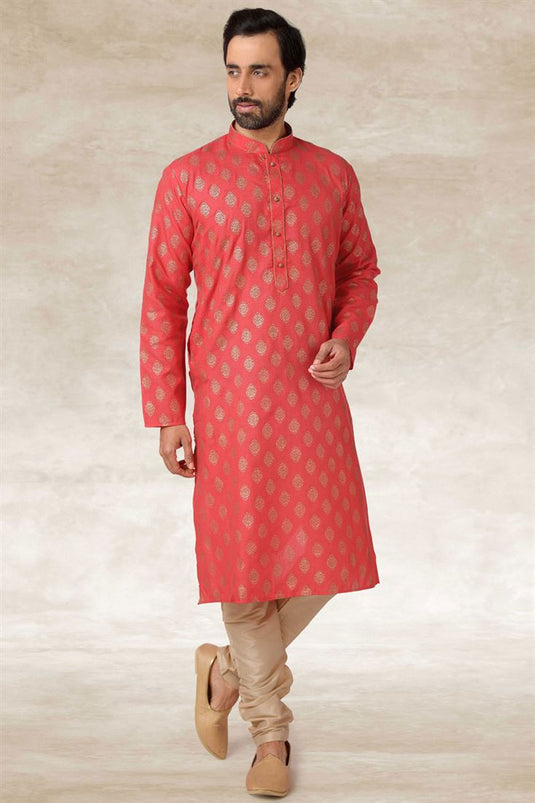Cotton Fabric Festival Wear Pink Color Attractive Stright Kurta Pyjama