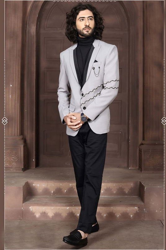 Bright Grey Color Rayon Fabric Wedding Wear Jodhpuri Suit
