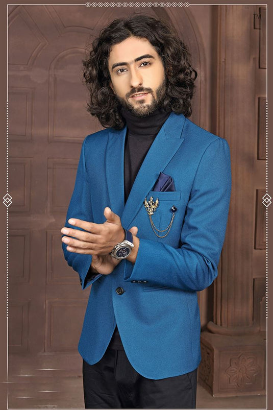 Blue Color Wedding Wear Jodhpuri Suit In Rayon Fabric