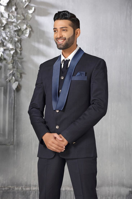 Dusky Navy Blue Color Rayon Fabric Coat Suit