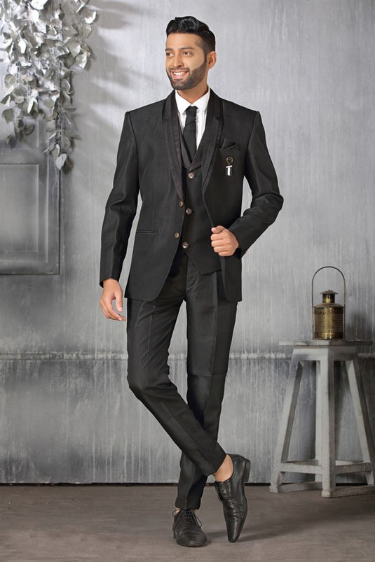 Vivacious Rayon Fabric Coat Suit In Black Color