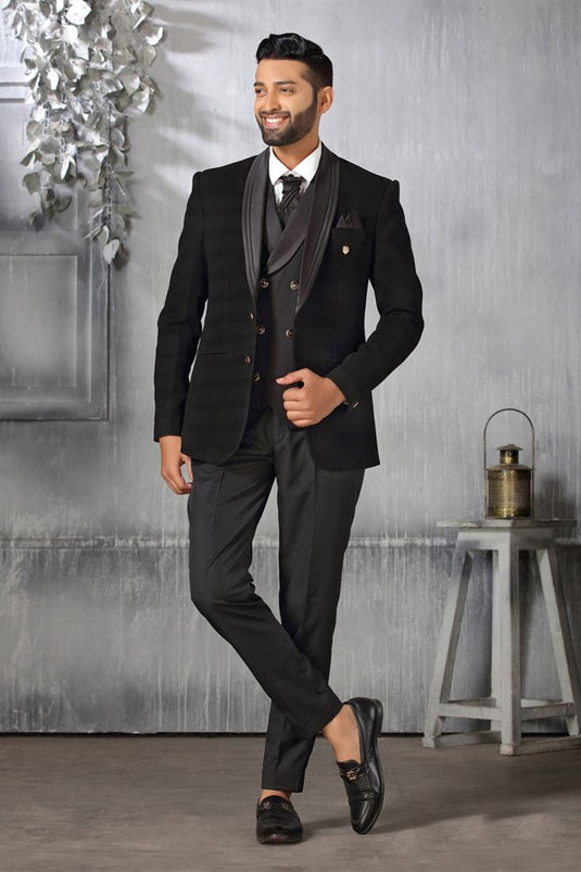 Remarkable Black Color Fancy Fabric Coat Suit