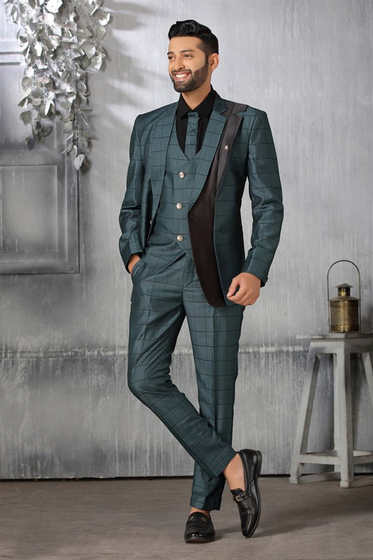 Provocative Teal Color Coat Suit In Rayon Fabric