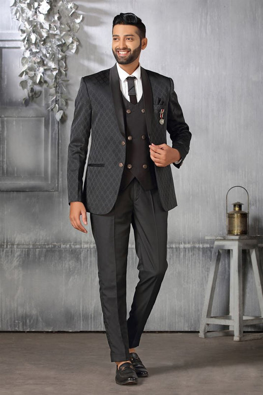 Captivating Art Silk Fabric Coat Suit In Black Color