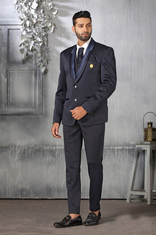 Navy Blue Color Fancy Fabric Coveted Coat Suit