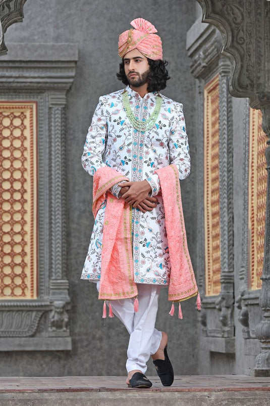 Silk Wedding Wear Readymade Designer Men Groom Sherwani