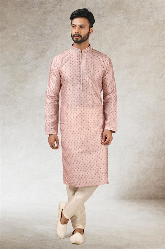 Vintage Ethnic Wear Pink Color Art Silk Kurta Pyjama