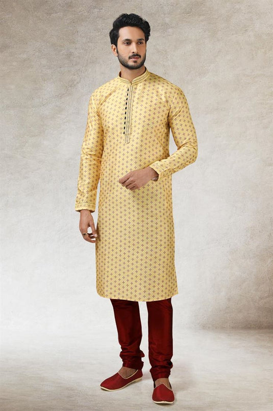 Yellow Color Ethnic Look Radiant Art Silk Kurta Pyjama