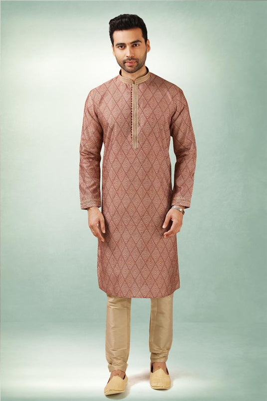 Blazing Ethnic Look Art Silk Kurta Pyjama In Maroon Color