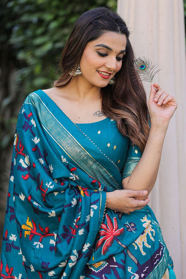 Foil Printed Dola Silk Fabric Cyan Color Function Wear Lehenga
