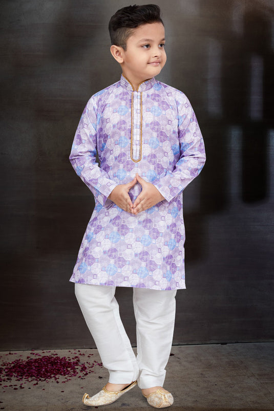 Cotton Fabric Lavender Color Function Wear Boys Readymade Kurta Pyjama