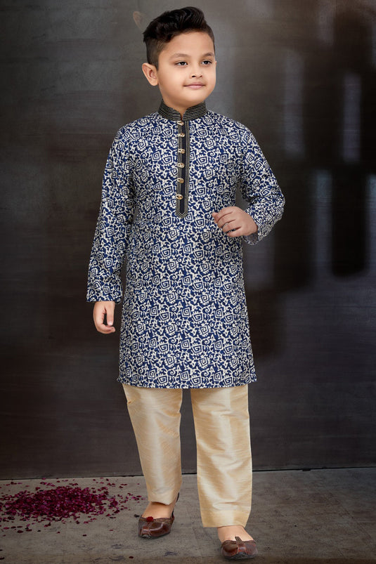 Cotton Fabric Blue Color Function Wear Boys Stylish Readymade Kurta Pyjama