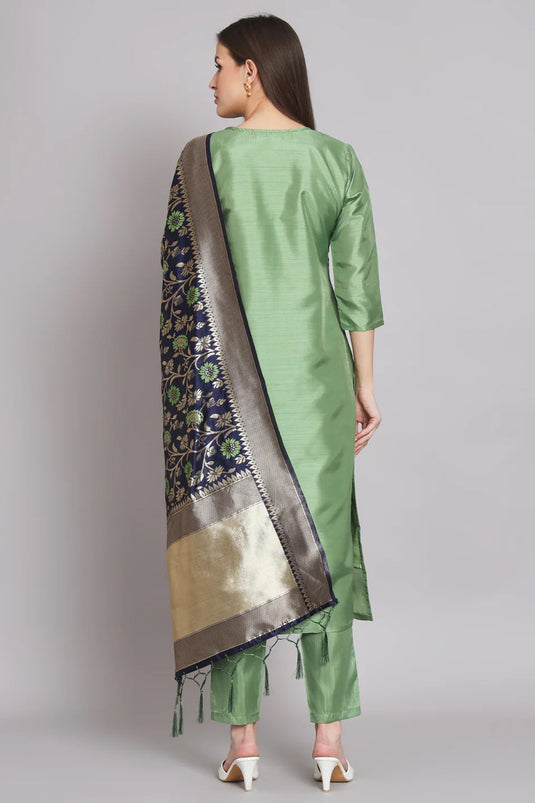 Sea Green Color Embroidered Art Silk Fabric Readymade Designer Salwar Suit With Banarasi Silk Dupatta