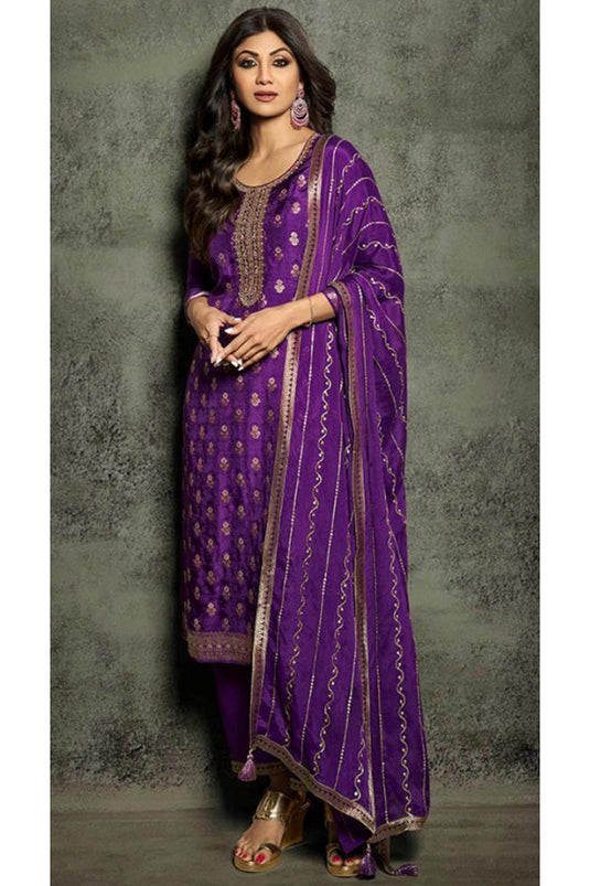 Purple Colour Georgette Fabric Women Salwar Suit.