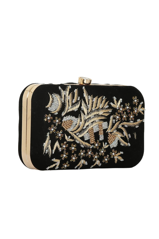 Hand Work Designer Black Clutch Box For Women