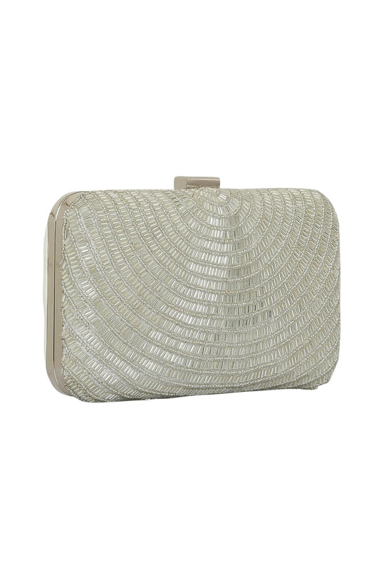 Designer Off White Hand Work Box Clutch For Women