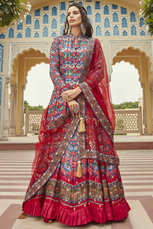 Charming Multi Color Jacquard Fabric Bandhani Print Readymade Gown