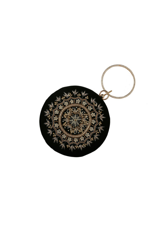 Art Silk Quirky Embellished Round Clutch