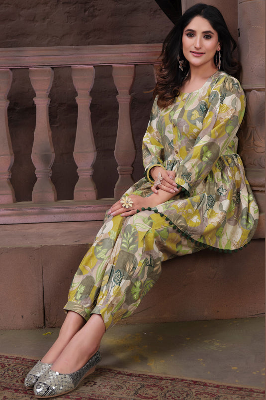 Multi Color Print Chanderi Readymade Co-Ord Set